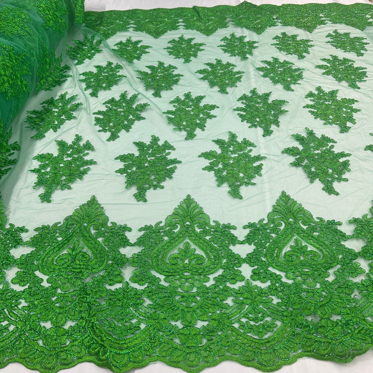 1 Yard Royal Blue Corded Lace Fabric Embroidered on Polyester Net Mesh 52 Inch Width